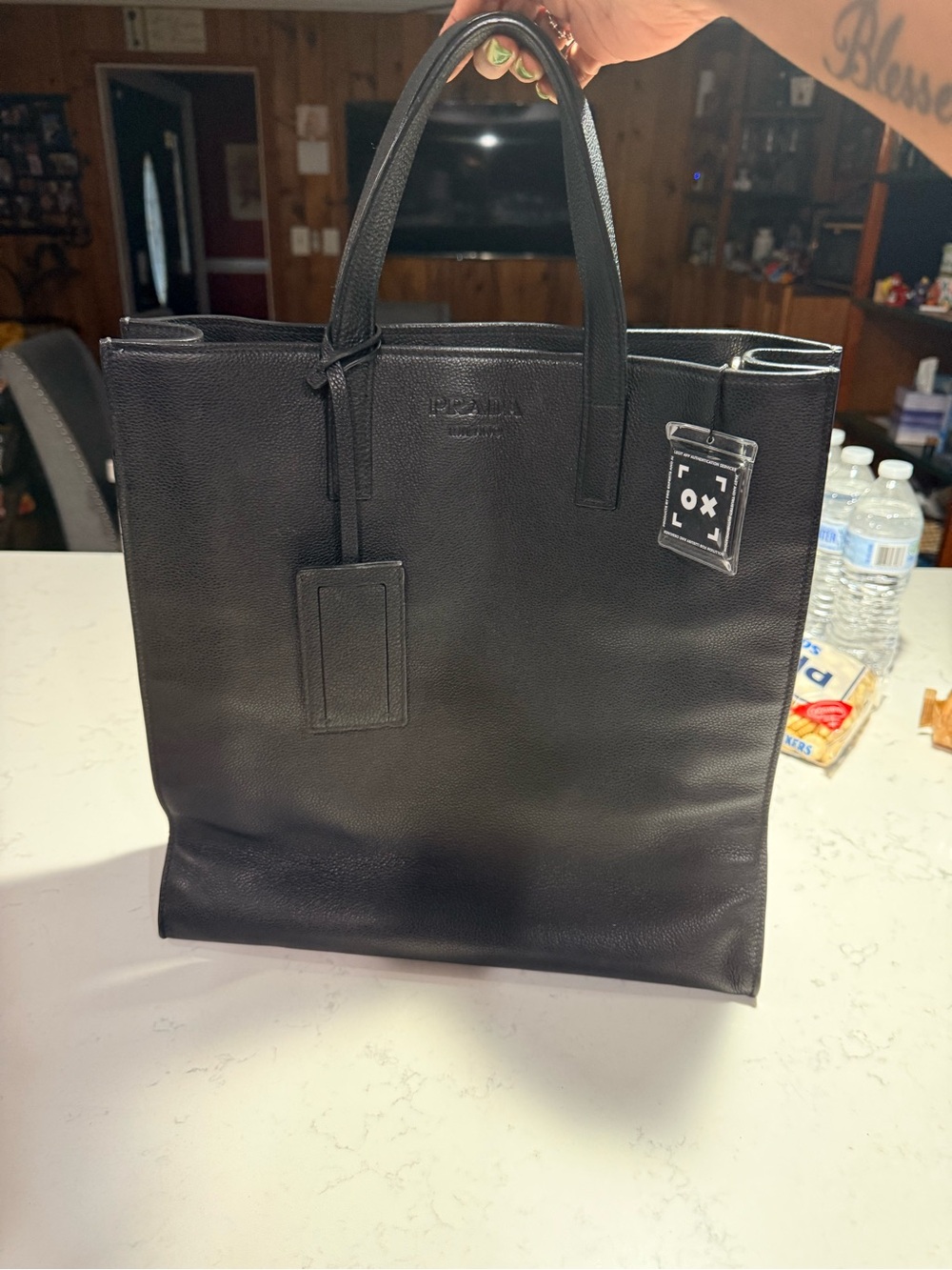 Prada Black Pebbled Leather Tote Briefcase